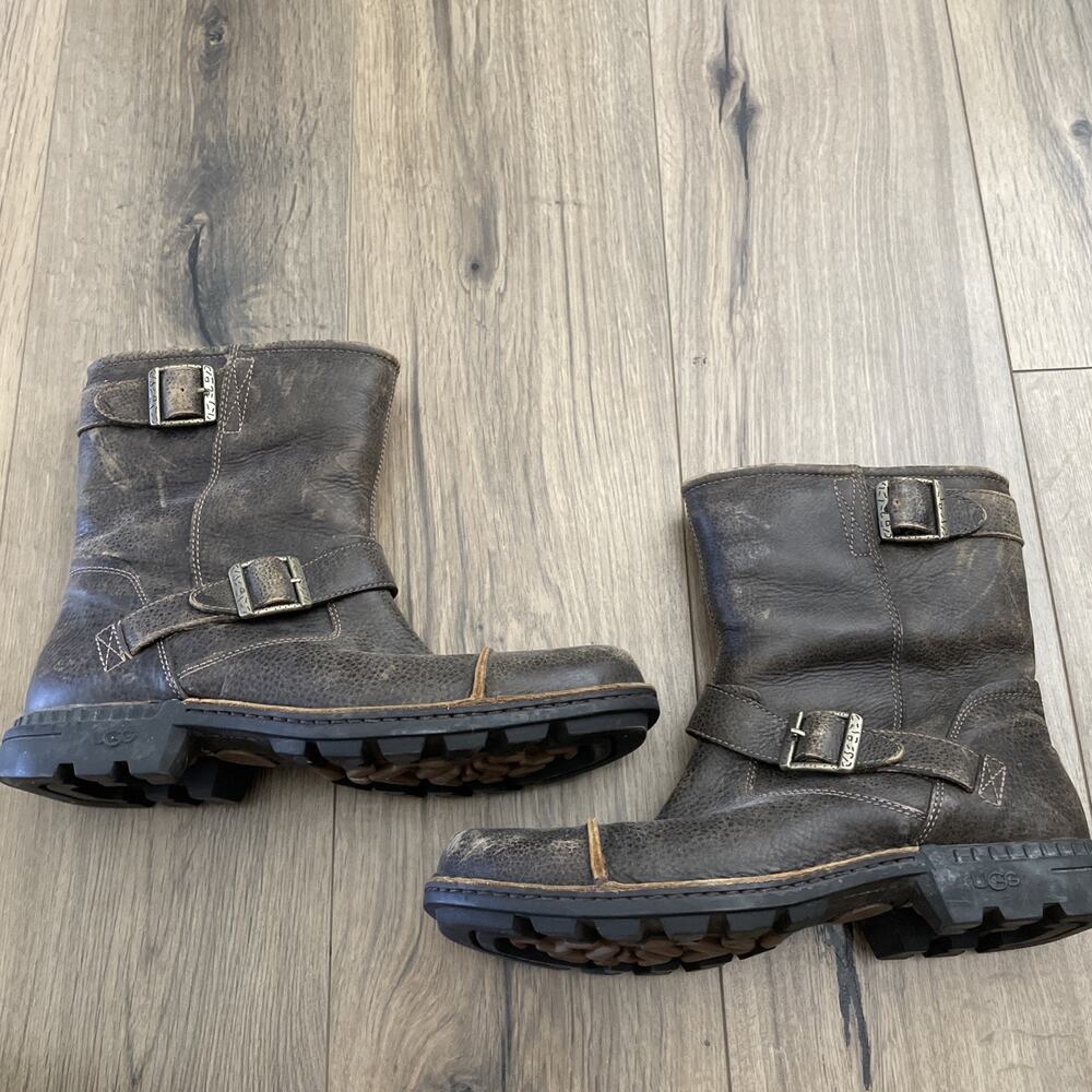 UGG Rockville II Distressed Brown Leather Moto Boot Shearling 3043 Men Size 12